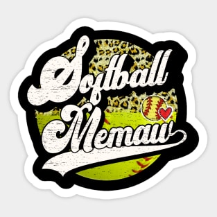 Softball Memaw Vintage Leopard Softball Family Matching Sticker